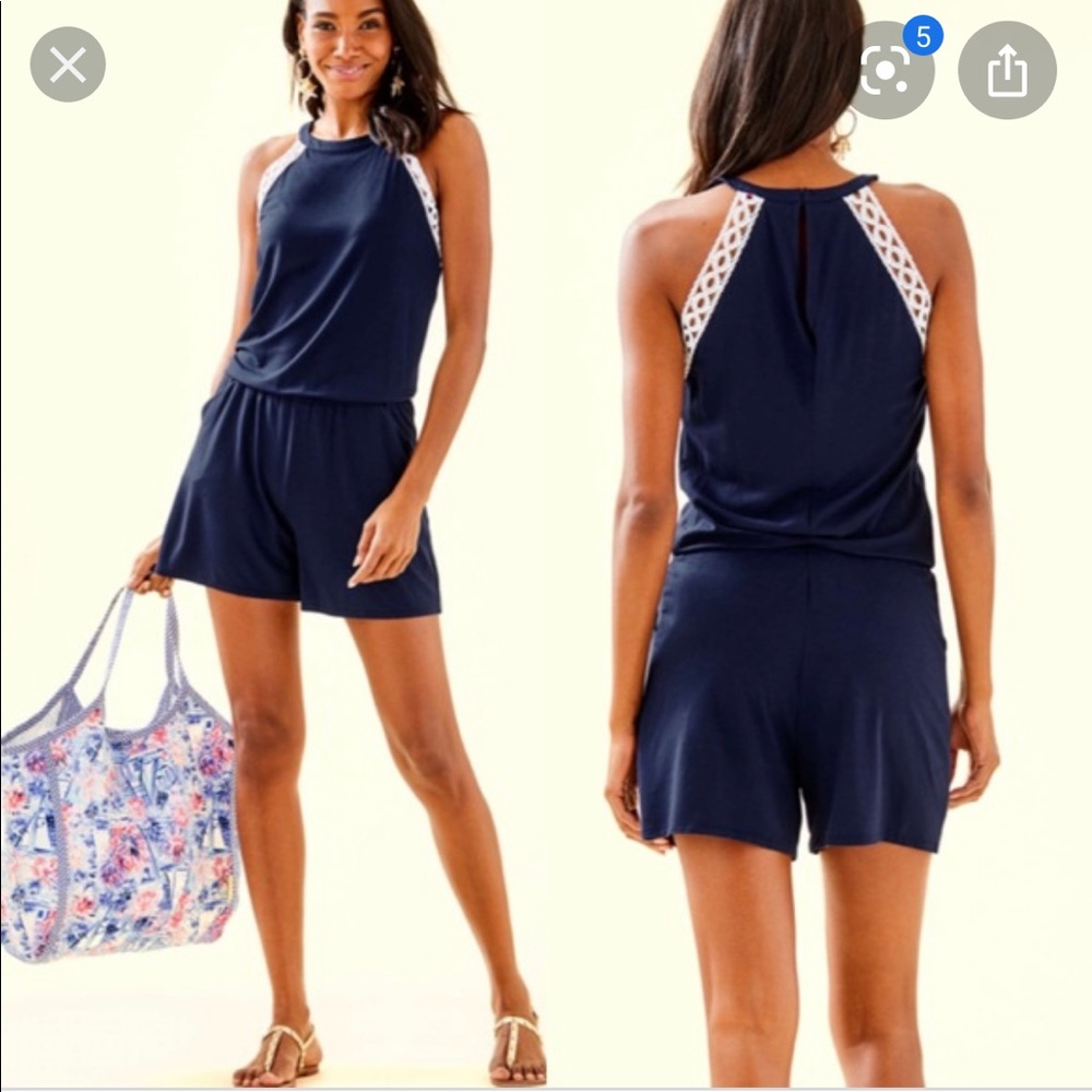 EUC size small lala halter romper in navy